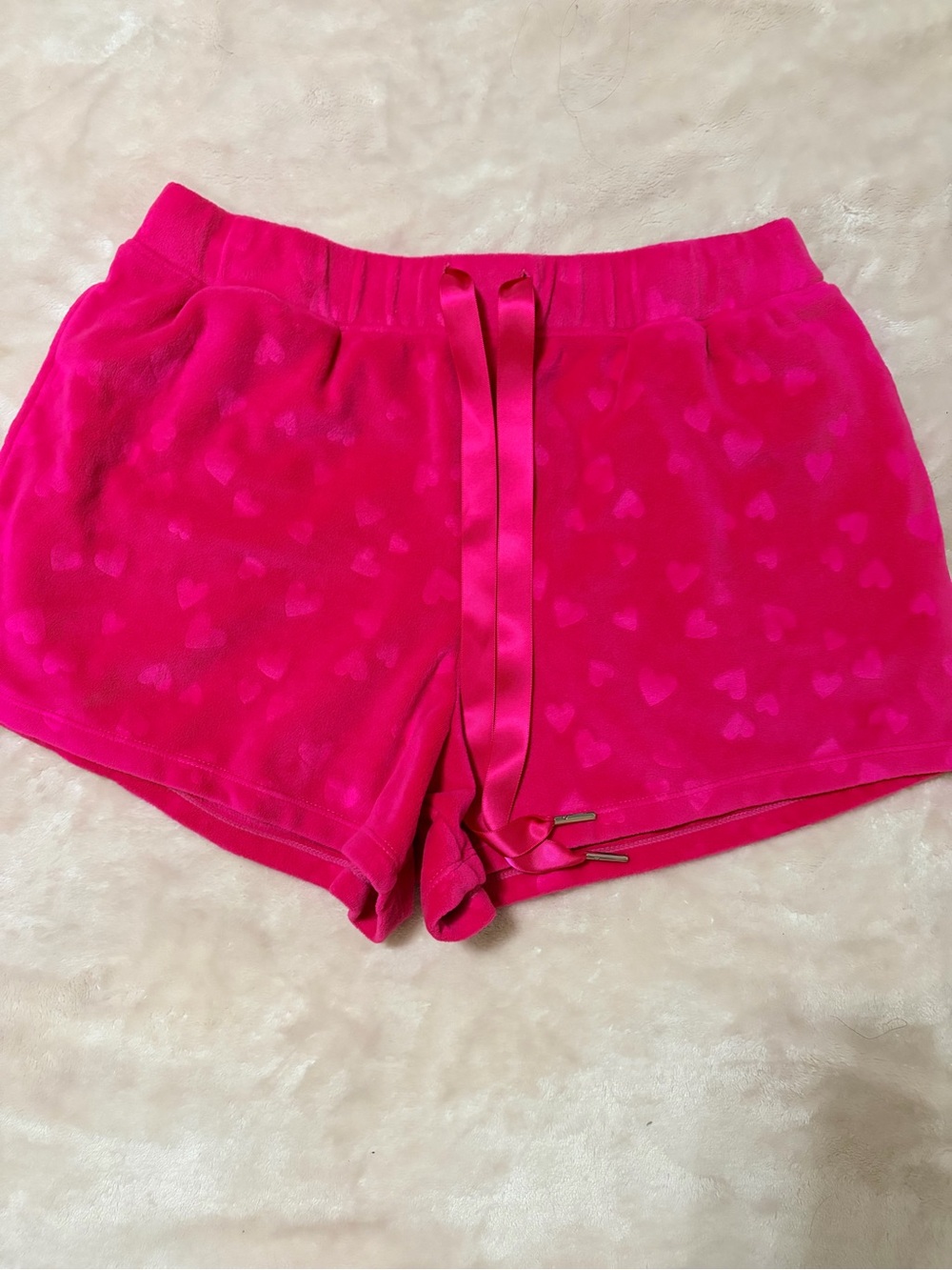 SHEIN Hot Pink Heart Jacquard Athletic Lounge Shorts